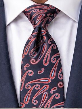 Valeriano Collection Handmade Silk Tie Navy Blue Paisley Scroll